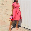 Sexy V-neck Short Sleeve Belt Pink Big Size African Women Casual Dress